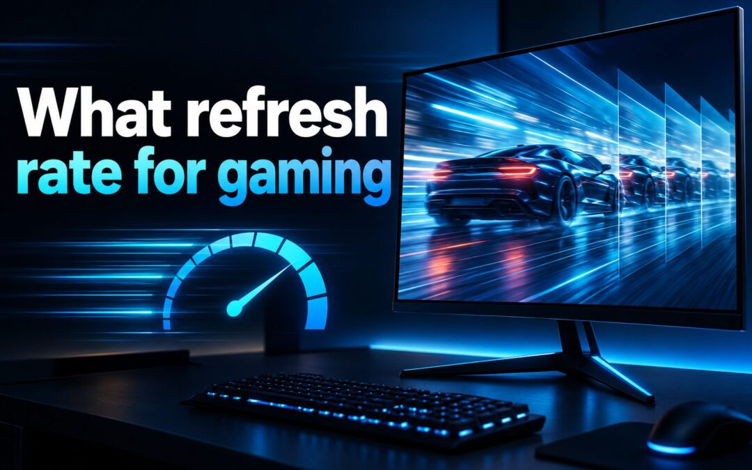 Gaming monitor showing a high-refresh-rate racing game with smooth motion